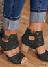 Boho Hollow Carved Block Heel Sandals